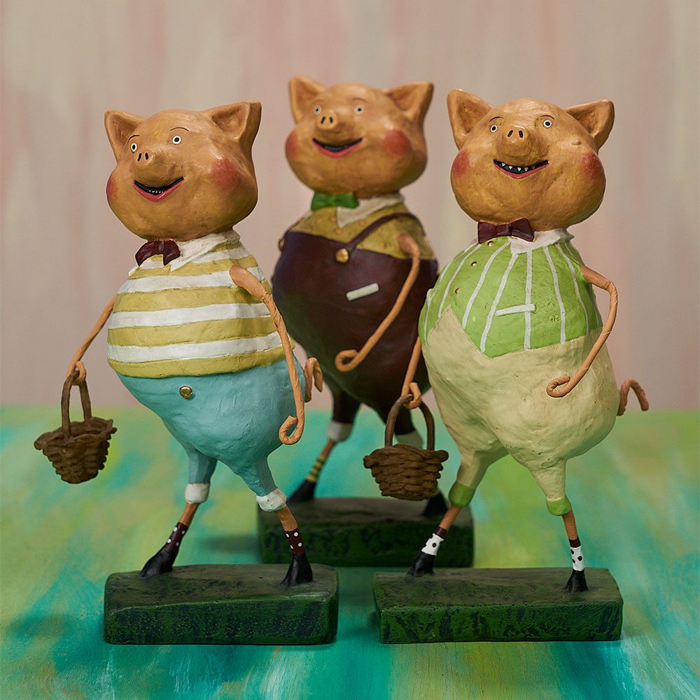 Lori Mitchell Figurine - Three Lil' Pigs, 3 Assorted - Wooden Duck Shoppe