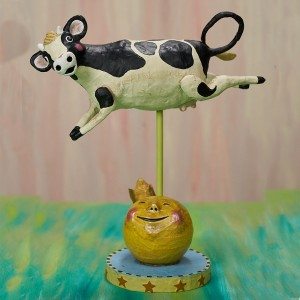Lori Mitchell Figurine - Cow Jumped Over the Moon Figurine - Wooden Duck Shoppe
