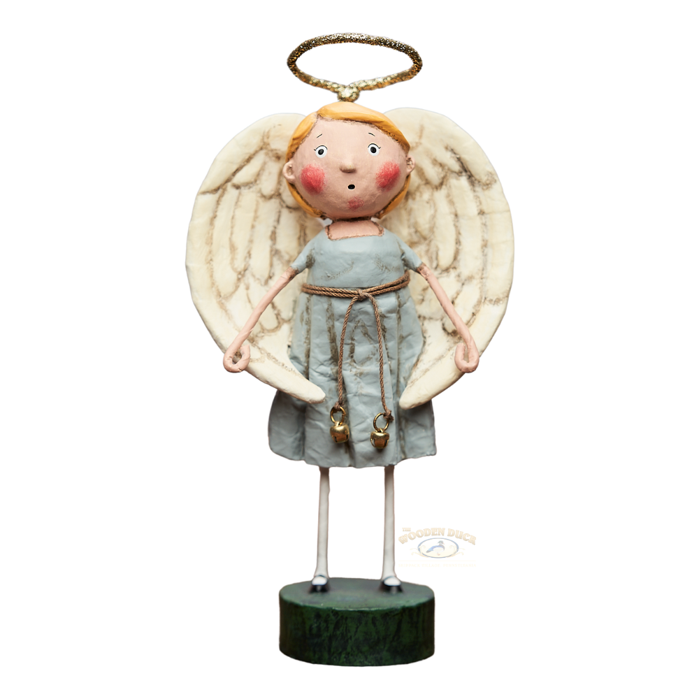 angel figurine in dress with halo and large wings