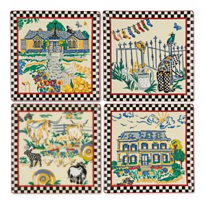 MacKenzie-Childs – Holly Holiday Cork Back Coasters – Set of 4 - Wooden  Duck Shoppe