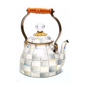 Mackenzie-Childs Courtly Check Enamel Kettle Teapot Black White 3 Quart Tea  Pot for Sale - Fleetwoodmac.net