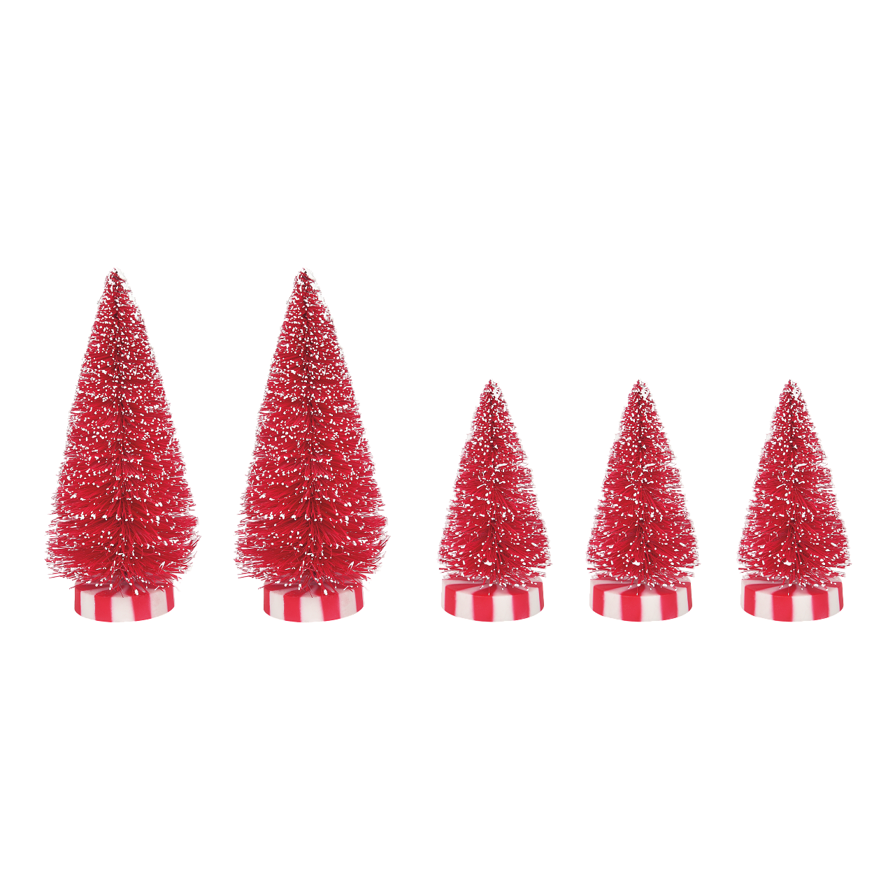 Candy Cane Striped Red White Skinny Bottle Brush Christmas Trees Set of 3