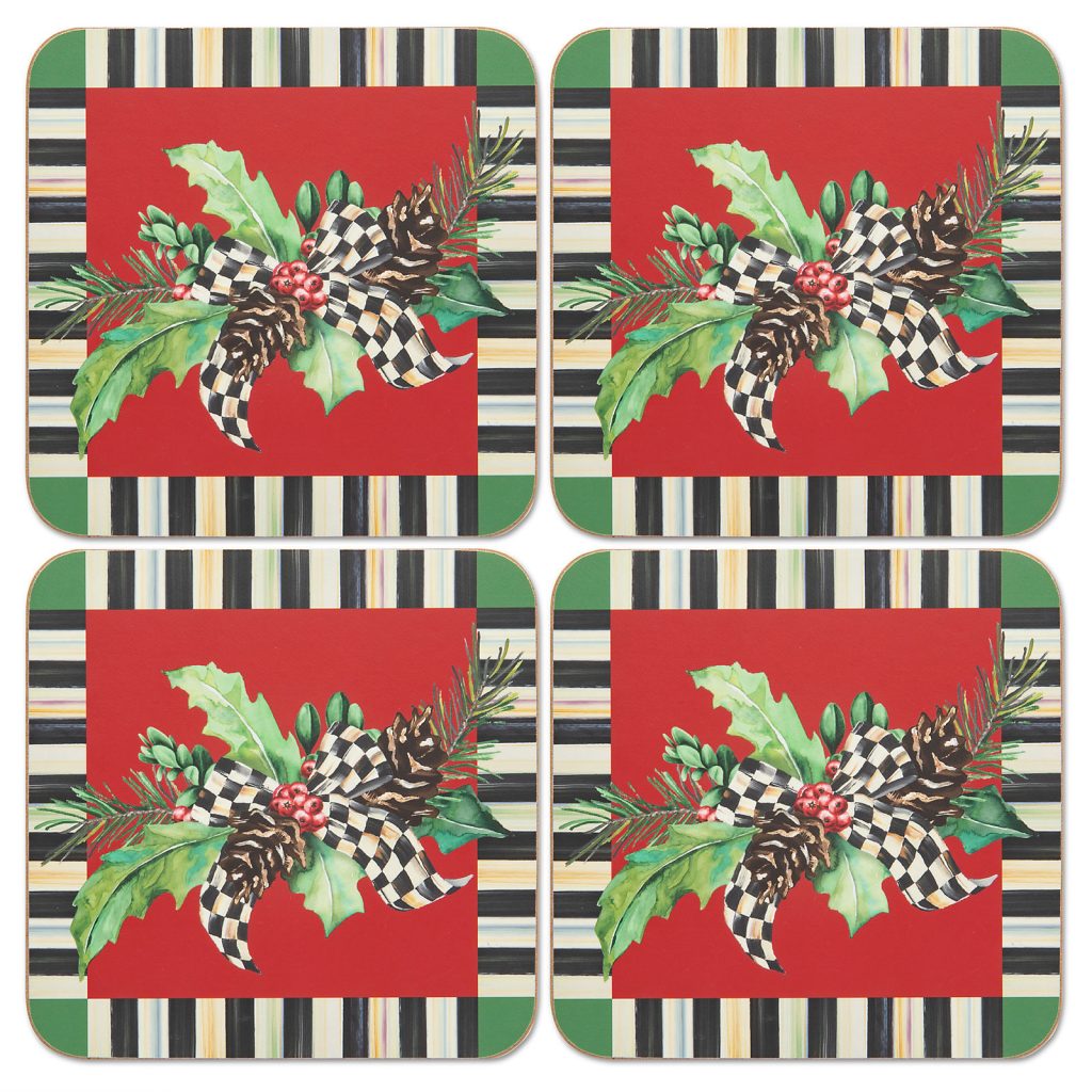 MacKenzie-Childs – Holly Holiday Cork Back Coasters – Set of 4 - Wooden  Duck Shoppe